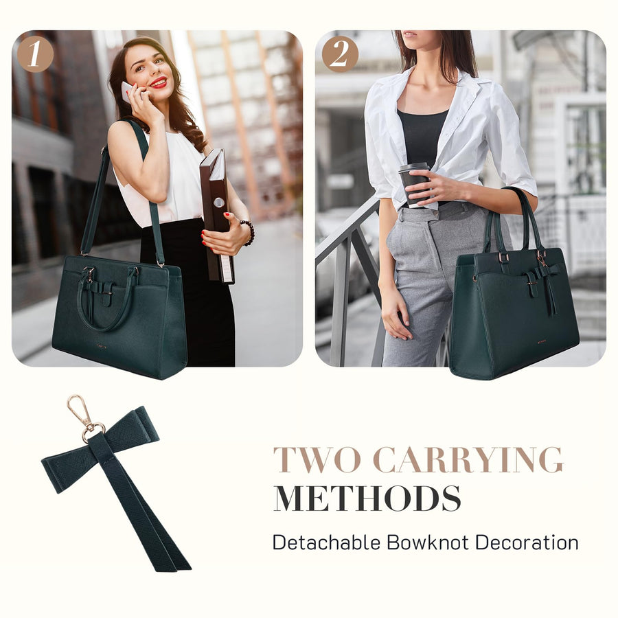 Laptop Tote Bag for Women 15.6 Inch Leather Work Bags Teacher Computer Purse Briefcase Handbag for Office, Travel