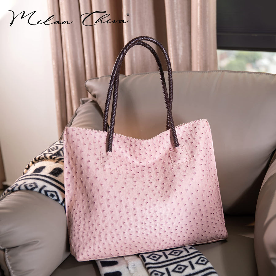 Tote Bag for Women with Zipper Large Ostrich Vegan Leather Shoulder Purses and Handbags