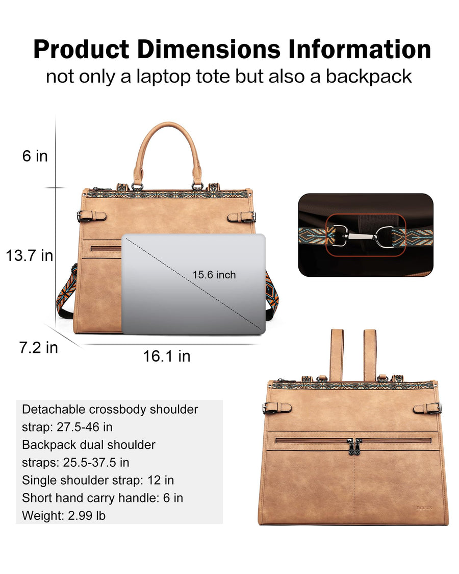 FADEON Laptop Bag for Women Designer PU Leather Large Tote Bags Packpack Purses with 15.6 Laptop Compartment Shoulder Handbag