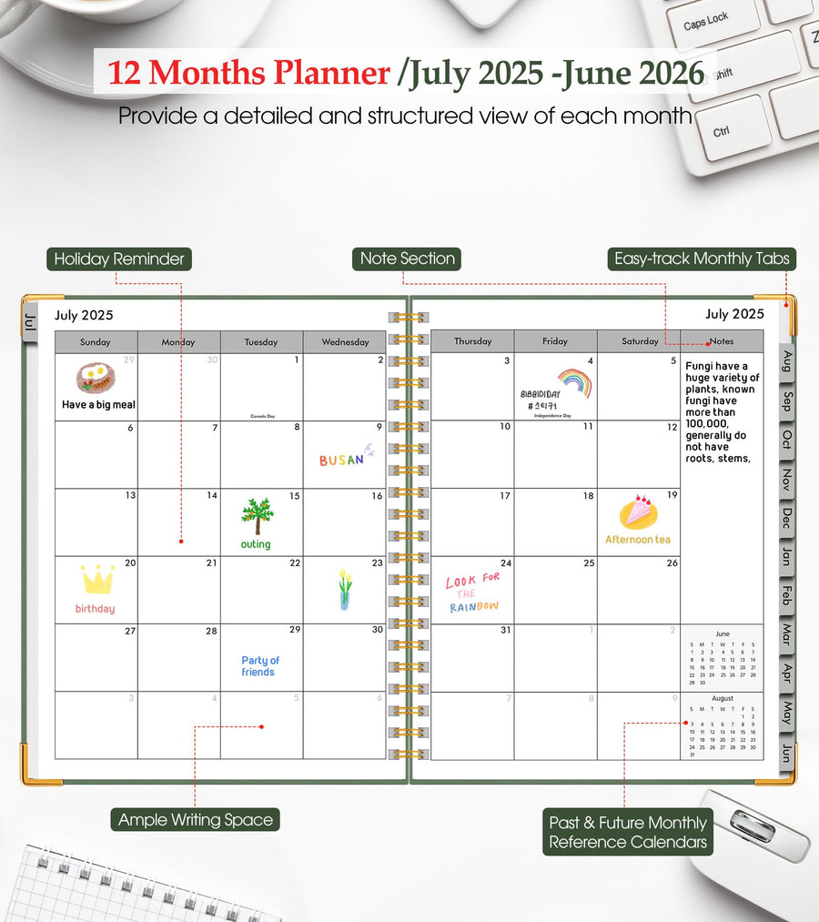 Academic Planner 2025-2026, Weekly and Monthly Calendar Planner from July 2025 - June 2026, 8.5
