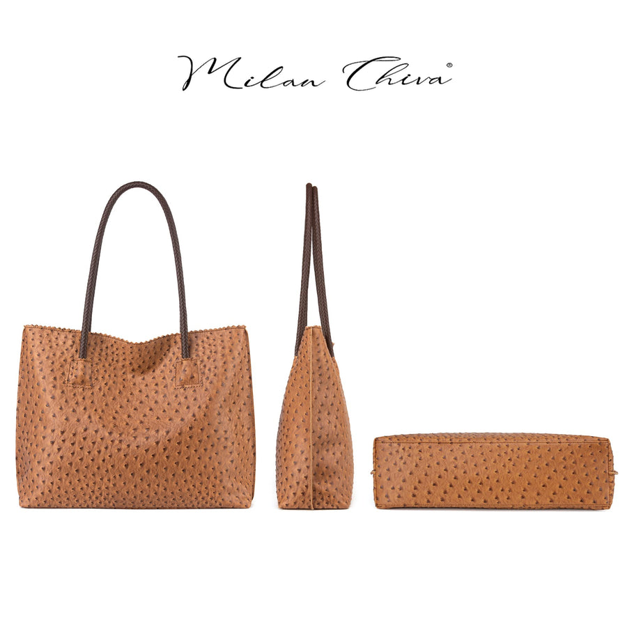 Tote Bag for Women with Zipper Large Ostrich Vegan Leather Shoulder Purses and Handbags
