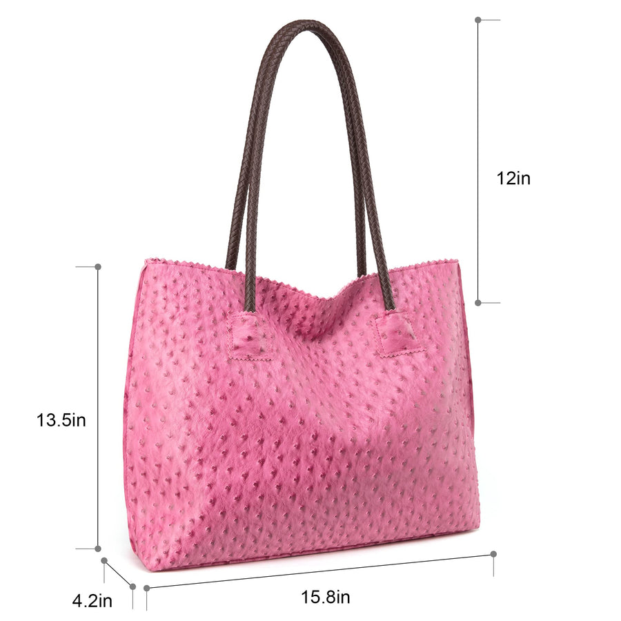 Tote Bag for Women with Zipper Large Ostrich Vegan Leather Shoulder Purses and Handbags