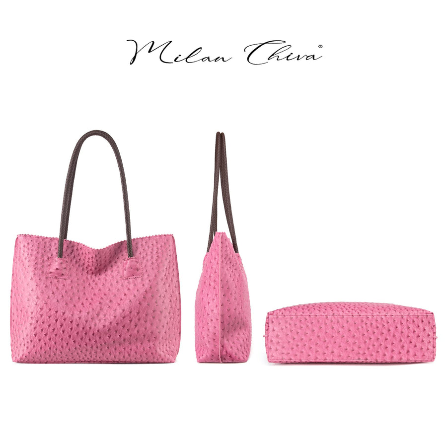 Tote Bag for Women with Zipper Large Ostrich Vegan Leather Shoulder Purses and Handbags
