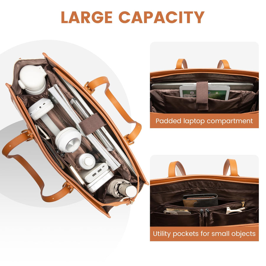 Laptop Bag for Women 15.6 inch Canvas Laptop Tote Bag, Large Capacity Work Bag with Clutch Purse, Computer Bag Office Business Briefcase, Casual Handbag for Travel College Teacher School