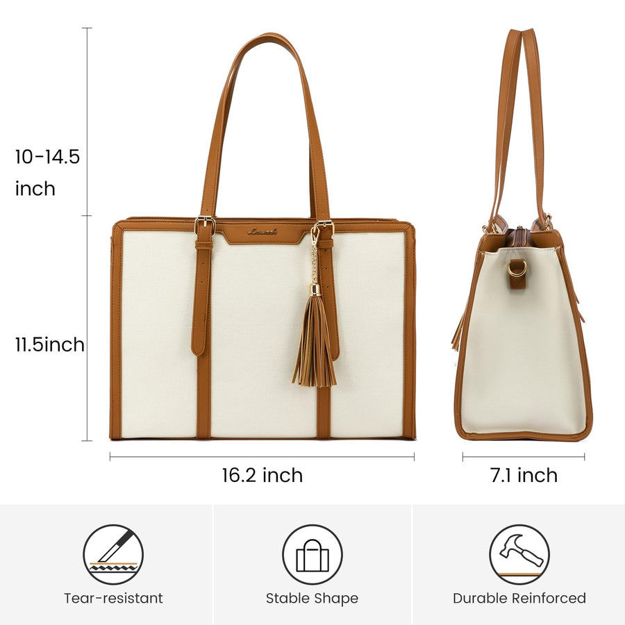 15.6-inch Canvas Laptop Tote with Clutch for Women - Lightweight, Large Capacity for Work, Travel, School