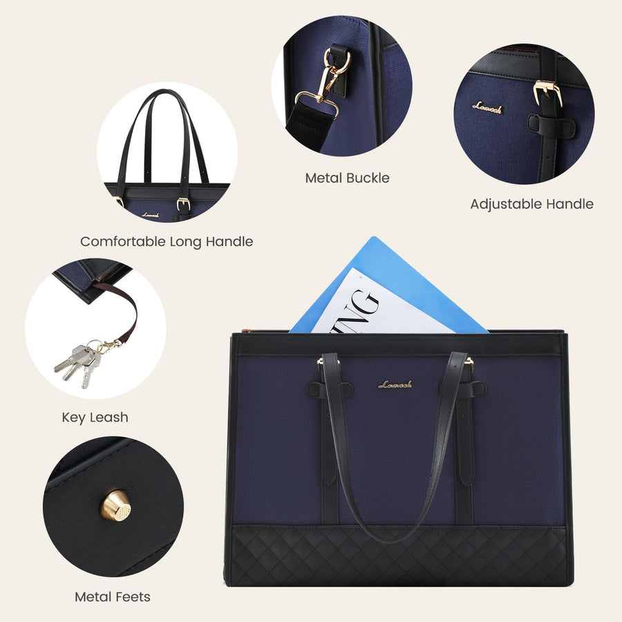 Laptop Bag for Women 15.6 inch Canvas Laptop Tote Bag, Large Capacity Work Bag with Clutch Purse, Computer Bag Office Business Briefcase, Casual Handbag for Travel College Teacher School