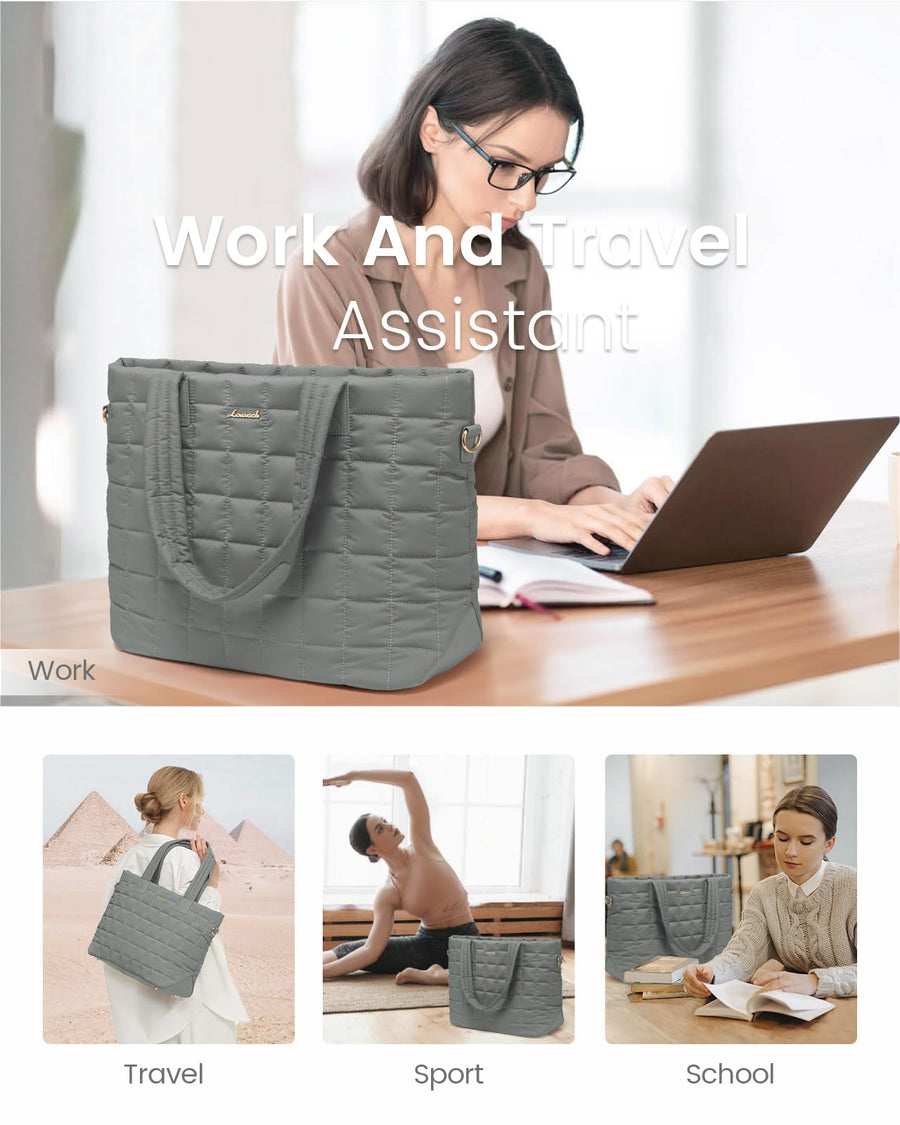 Tote Bag for Women, Large Puffer Tote Bag with Zipper Quilted Light Work Bag