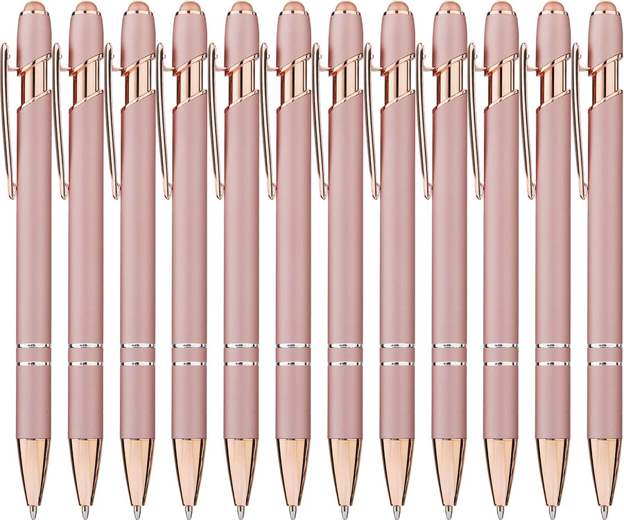 12 Pack Black Gold Ballpoint Pen with Stylus Tip, 1.0 mm Black Ink Smooth Writing Pens, Metal Stylus Pens for Touch Screens