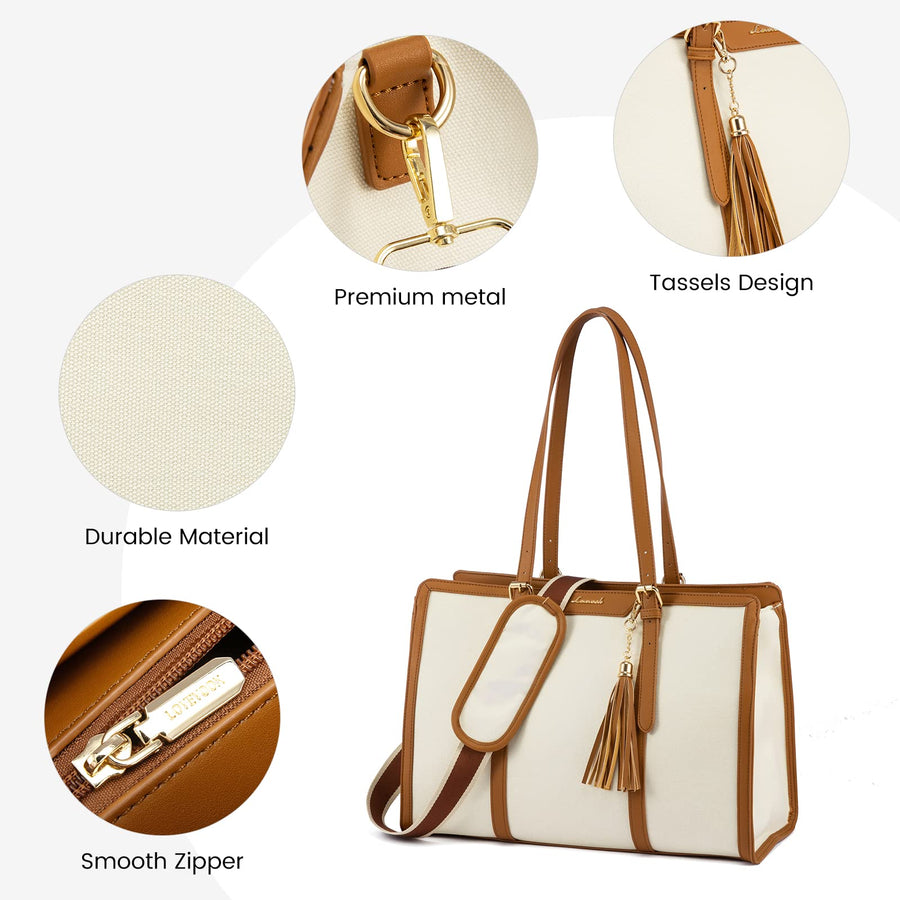 15.6-inch Canvas Laptop Tote with Clutch for Women - Lightweight, Large Capacity for Work, Travel, School