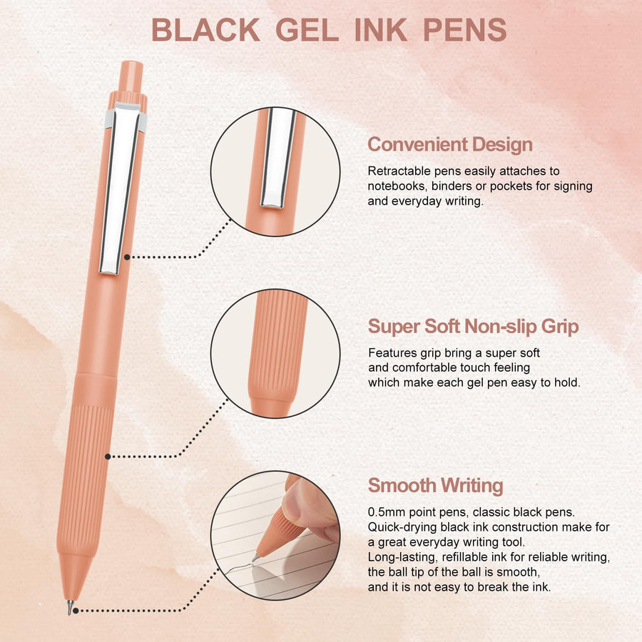 Gel Pens Black Ink Pens for Office 0.5mm Fine Point Pens Smooth Writing Retractable Work Pen (12-count)