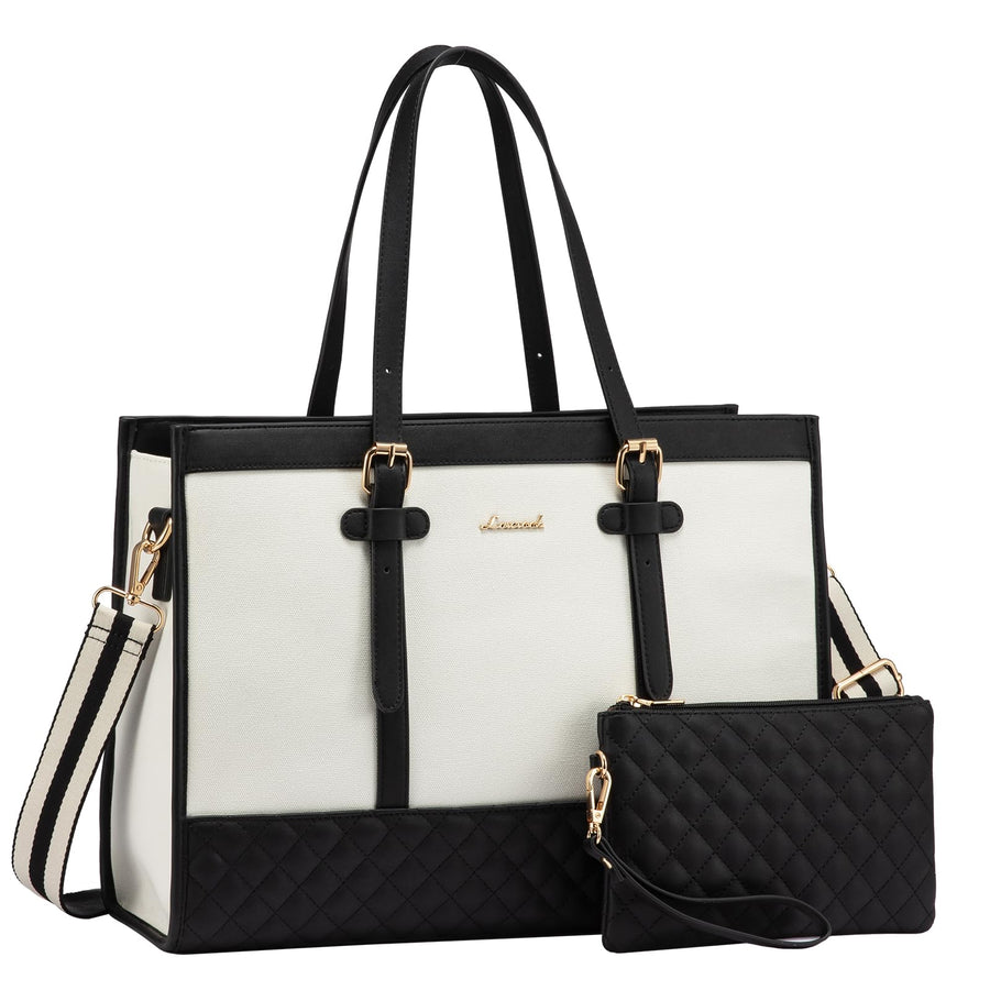 Laptop Bag for Women 15.6 inch Canvas Laptop Tote Bag, Large Capacity Work Bag with Clutch Purse, Computer Bag Office Business Briefcase, Casual Handbag for Travel College Teacher School