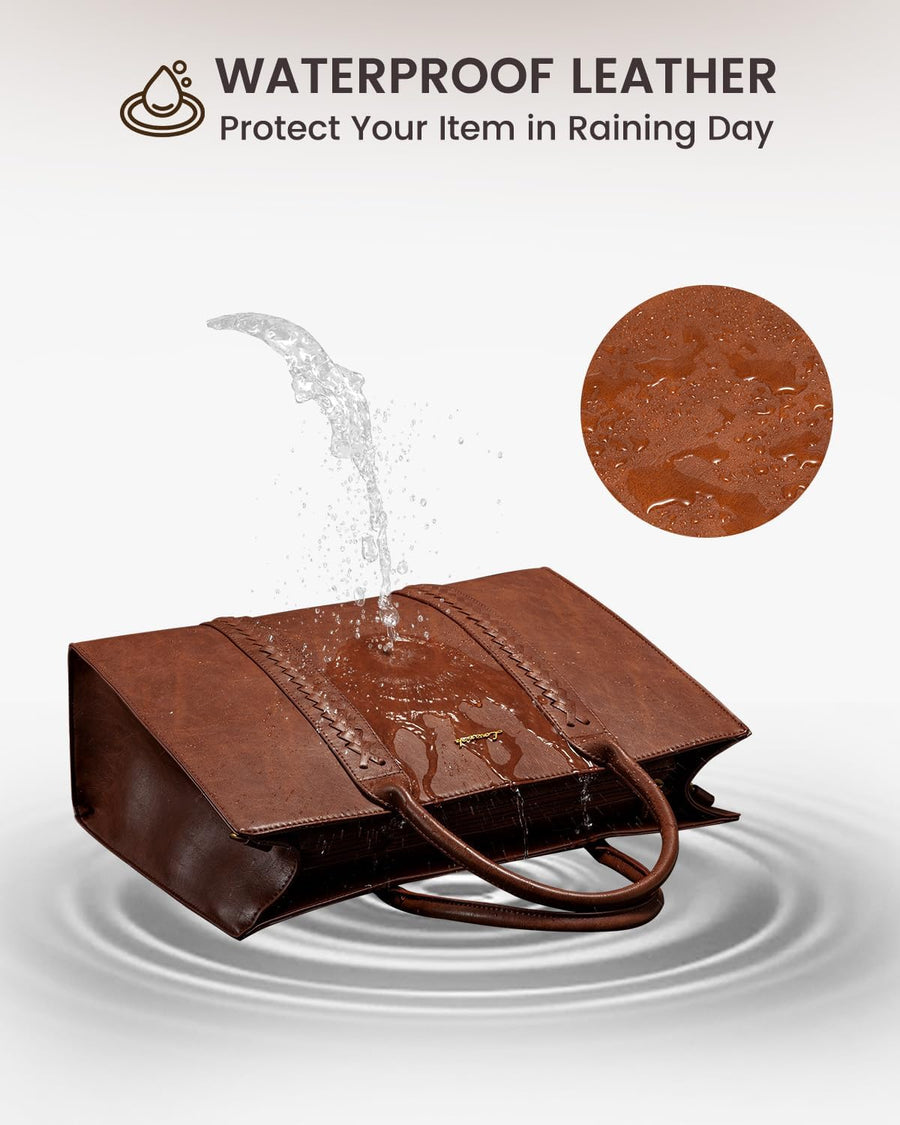 Brown Leather 15.6 Inch Laptop Tote Bag