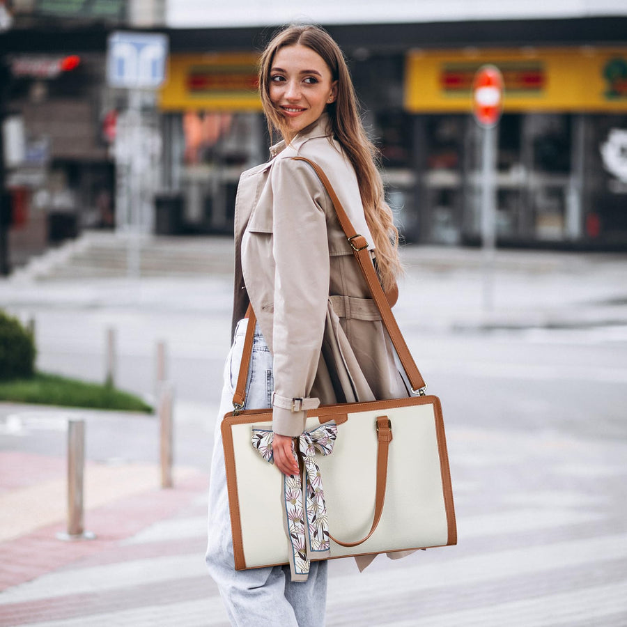 Laptop Tote Bag for Women 15.6 Inch Leather Work Bags Teacher Computer Purse Briefcase Handbag for Office, Travel