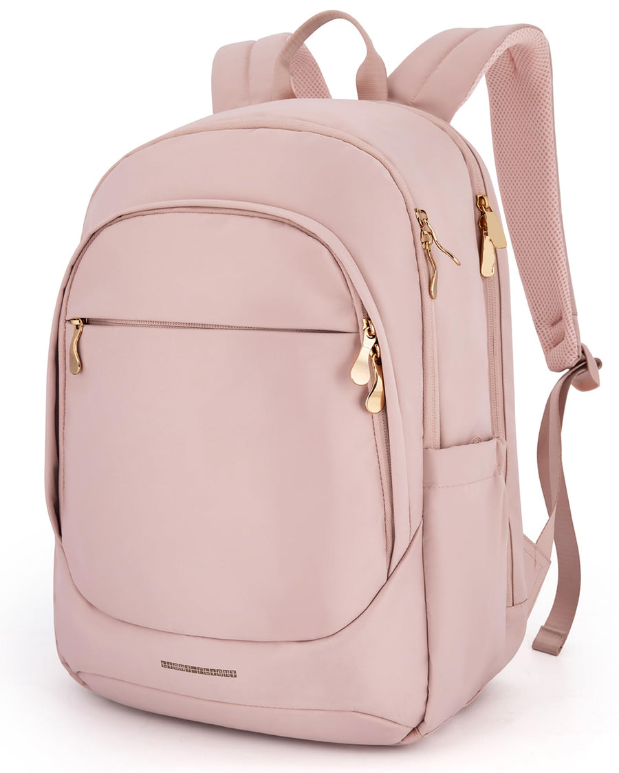 LIGHT FLIGHT Travel Laptop Backpack Women, 15.6 Inch Laptop Backpack with USB Charging Hole, Water Resistant College Bookbag, Black Computer Backpacks for Work, Champagne