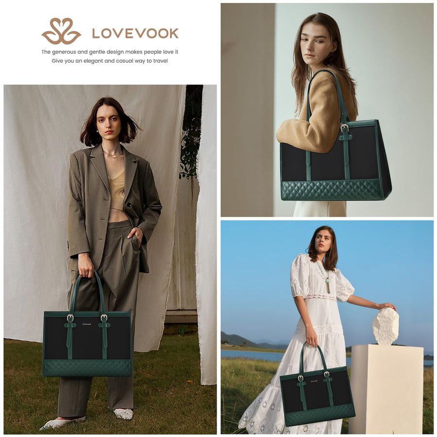 Laptop Bag for Women 15.6 inch Canvas Laptop Tote Bag, Large Capacity Work Bag with Clutch Purse, Computer Bag Office Business Briefcase, Casual Handbag for Travel College Teacher School