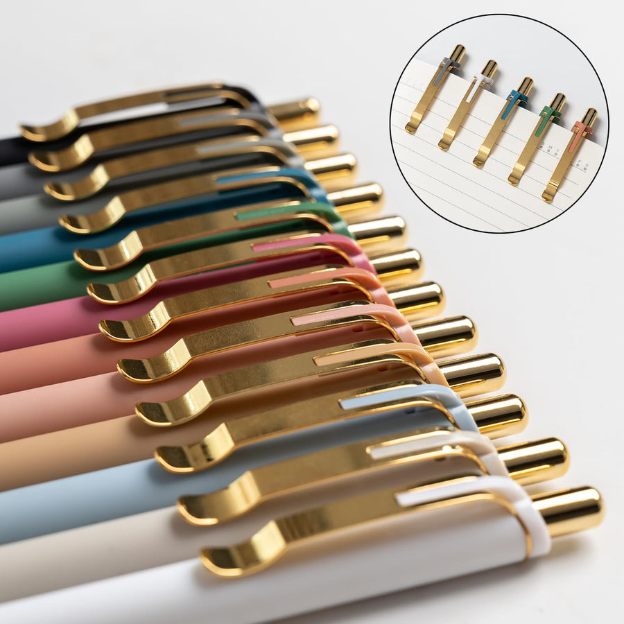 Ballpoint Pens Black Medium Point 1mm Pen with Super Soft Grip Ball Point Pen for Men Women Retractable Pens (gold-12 pcs)