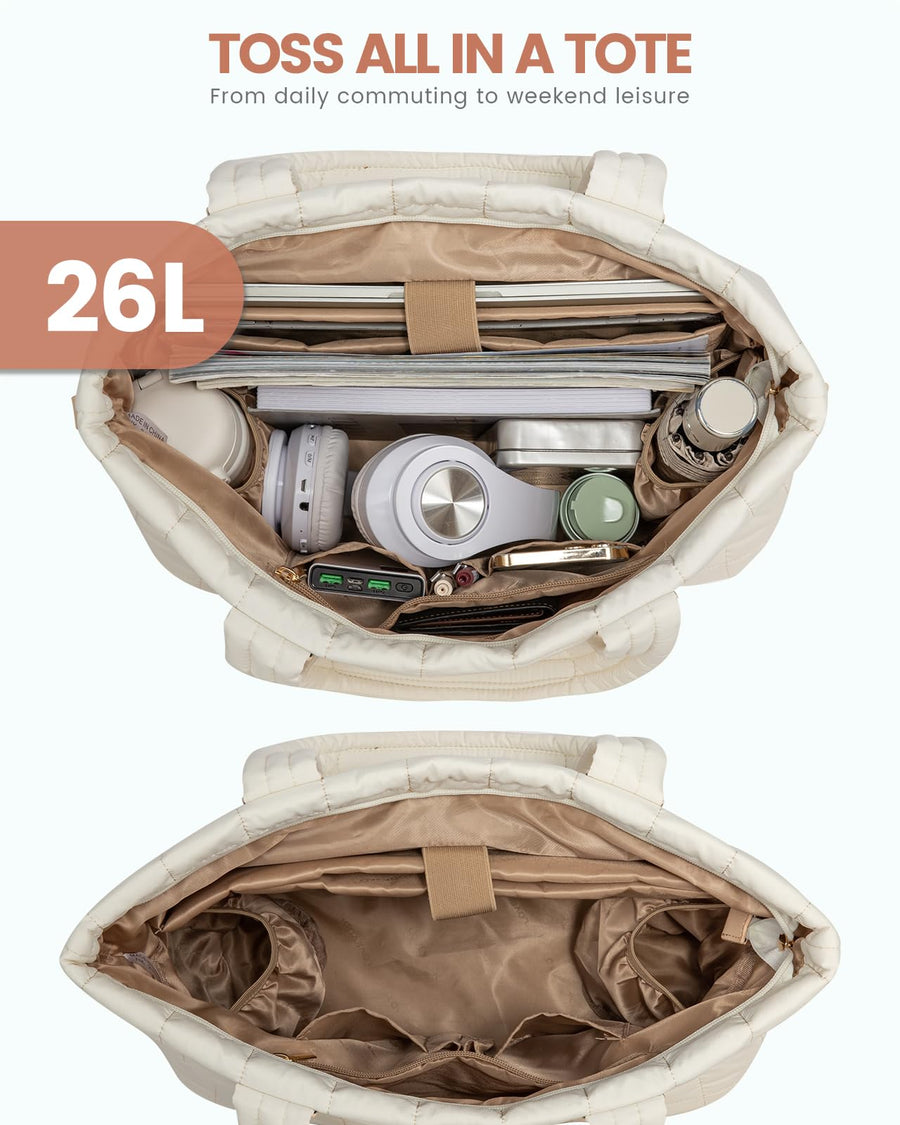 Tote Bag for Women, Large Puffer Tote Bag with Zipper Quilted Light Work Bag