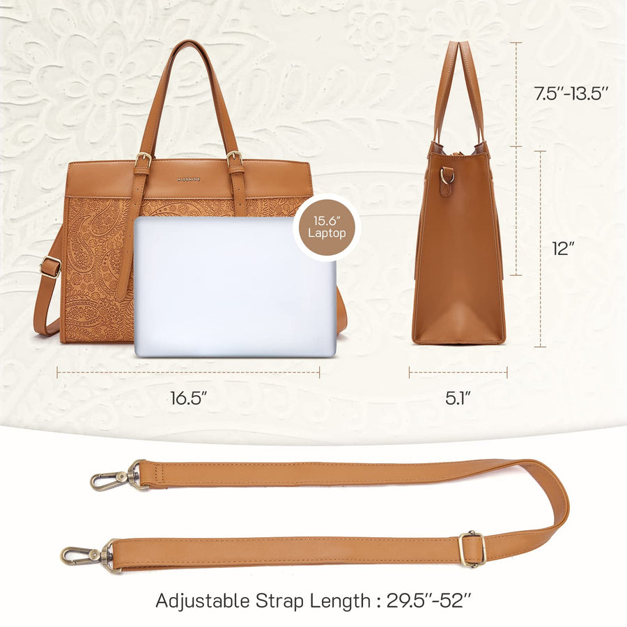 Laptop Tote Bag for Women 15.6 Inch Leather Work Bags Teacher Computer Purse Briefcase Handbag for Office, Travel