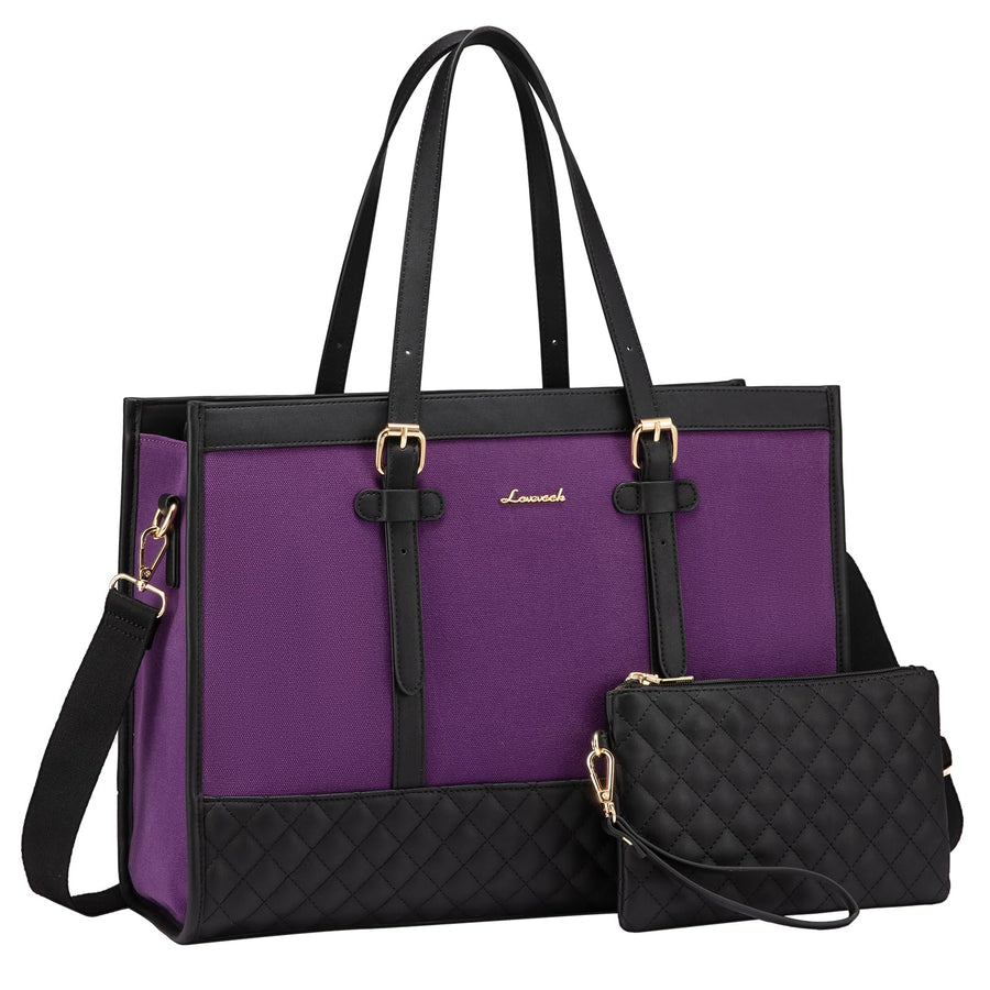 Laptop Bag for Women 15.6 inch Canvas Laptop Tote Bag, Large Capacity Work Bag with Clutch Purse, Computer Bag Office Business Briefcase, Casual Handbag for Travel College Teacher School