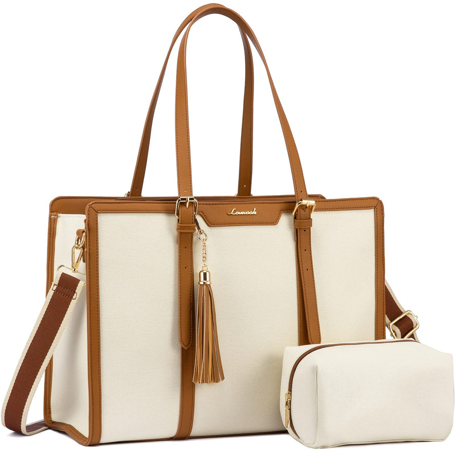 15.6-inch Canvas Laptop Tote with Clutch for Women - Lightweight, Large Capacity for Work, Travel, School
