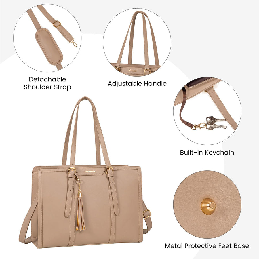 15.6-inch Canvas Laptop Tote with Clutch for Women - Lightweight, Large Capacity for Work, Travel, School