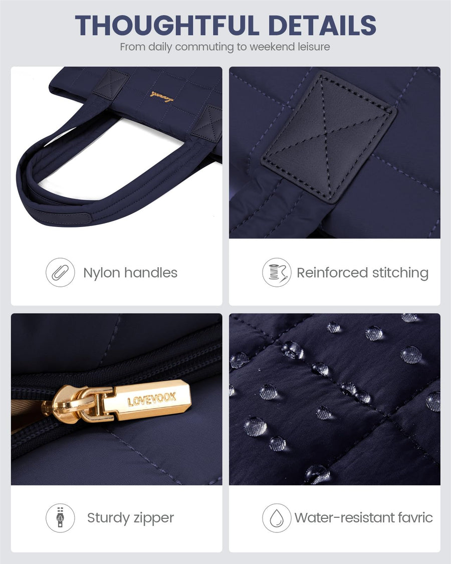 Tote Bag for Women, Large Puffer Tote Bag with Zipper Quilted Light Work Bag