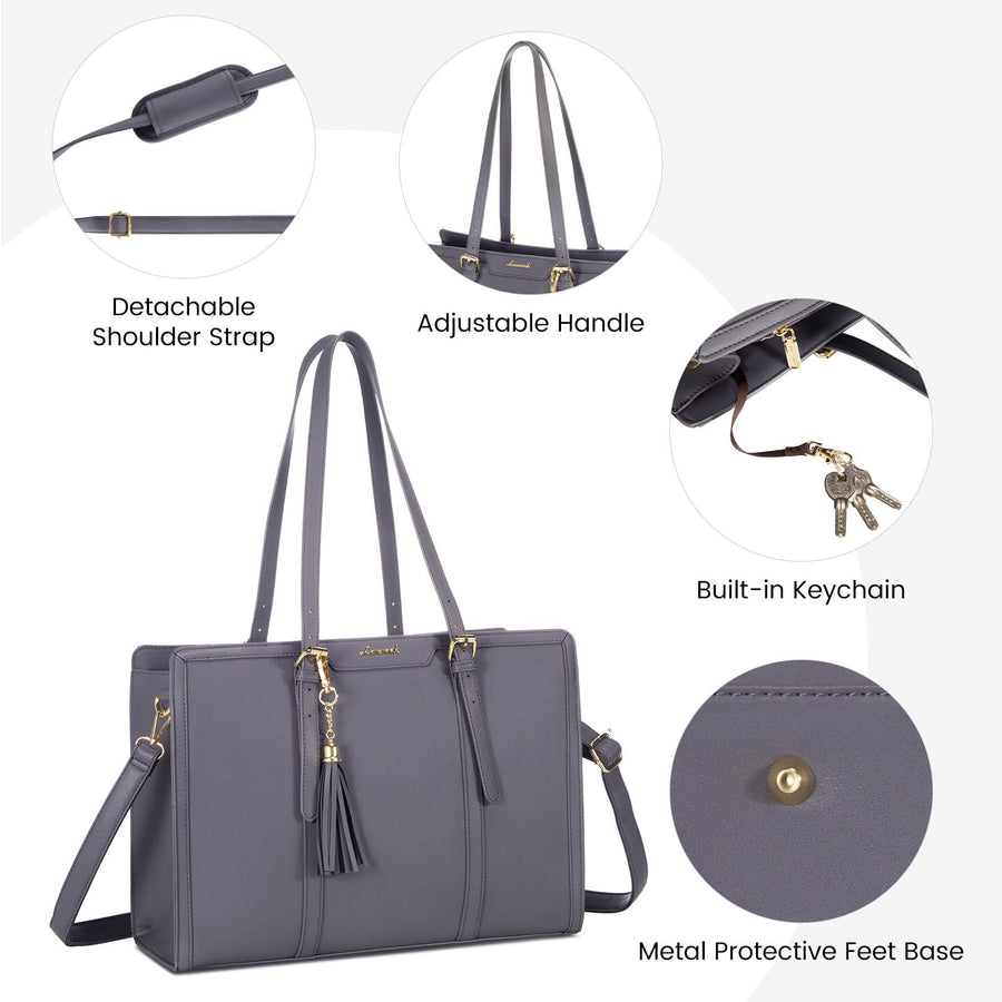 15.6-inch Canvas Laptop Tote with Clutch for Women - Lightweight, Large Capacity for Work, Travel, School