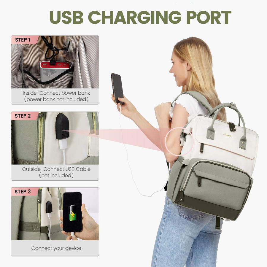 Laptop Backpack for Women, 15.6 Inch Work Business Backpacks Purse with USB Port, Large Capacity Nurse Bag College Bookbag for School, Waterproof Casual Daypack for Travel
