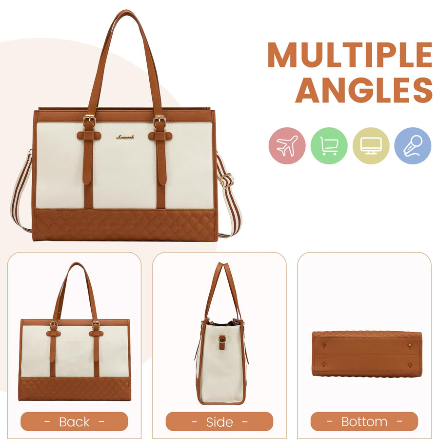 Laptop Bag for Women 15.6 inch Canvas Laptop Tote Bag, Large Capacity Work Bag with Clutch Purse, Computer Bag Office Business Briefcase, Casual Handbag for Travel College Teacher School