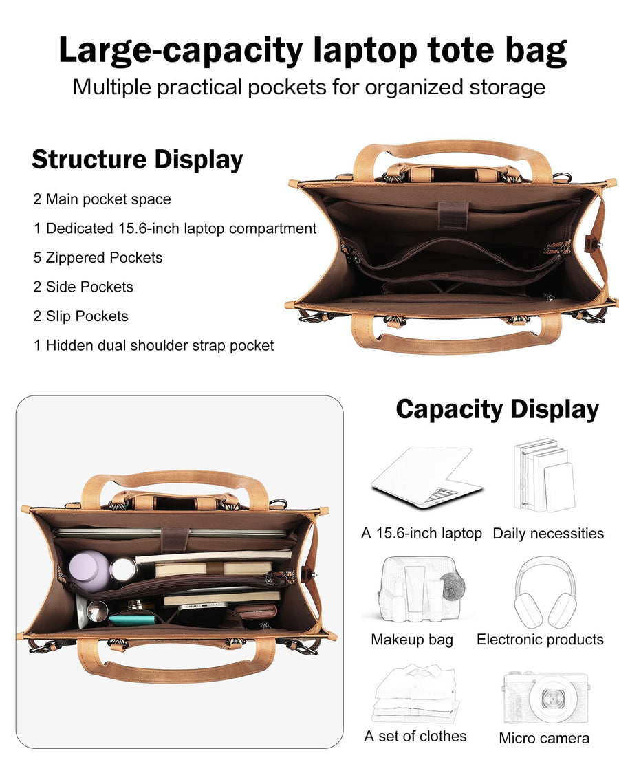 FADEON Laptop Bag for Women Designer PU Leather Large Tote Bags Packpack Purses with 15.6 Laptop Compartment Shoulder Handbag