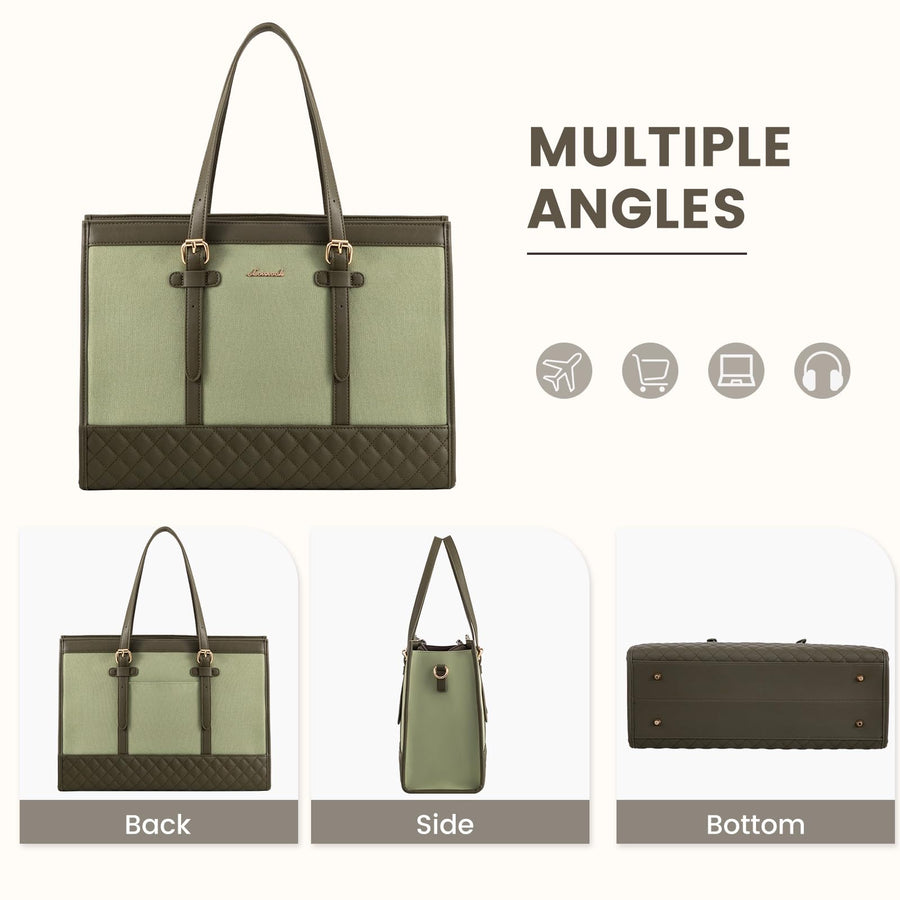 Laptop Bag for Women 15.6 inch Canvas Laptop Tote Bag, Large Capacity Work Bag with Clutch Purse, Computer Bag Office Business Briefcase, Casual Handbag for Travel College Teacher School