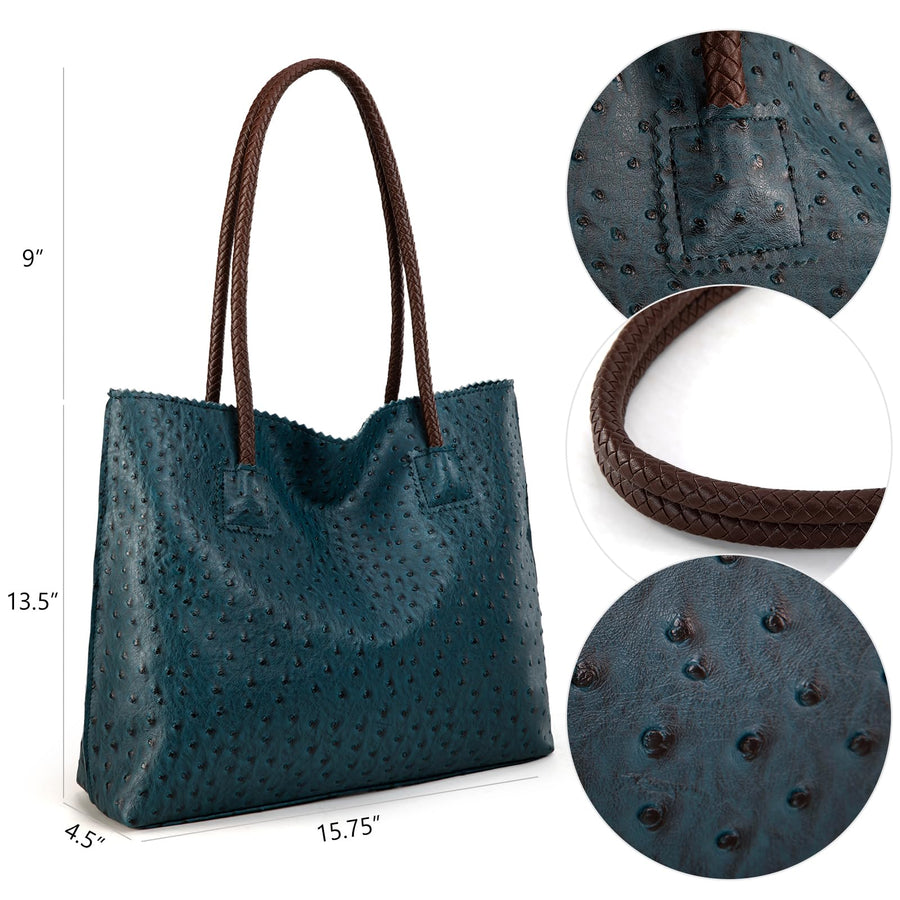 Tote Bag for Women with Zipper Large Ostrich Vegan Leather Shoulder Purses and Handbags