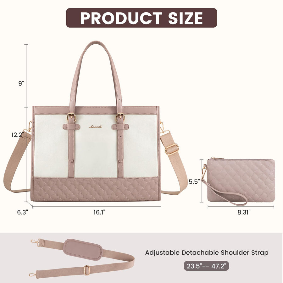 Laptop Bag for Women 15.6 inch Canvas Laptop Tote Bag, Large Capacity Work Bag with Clutch Purse, Computer Bag Office Business Briefcase, Casual Handbag for Travel College Teacher School