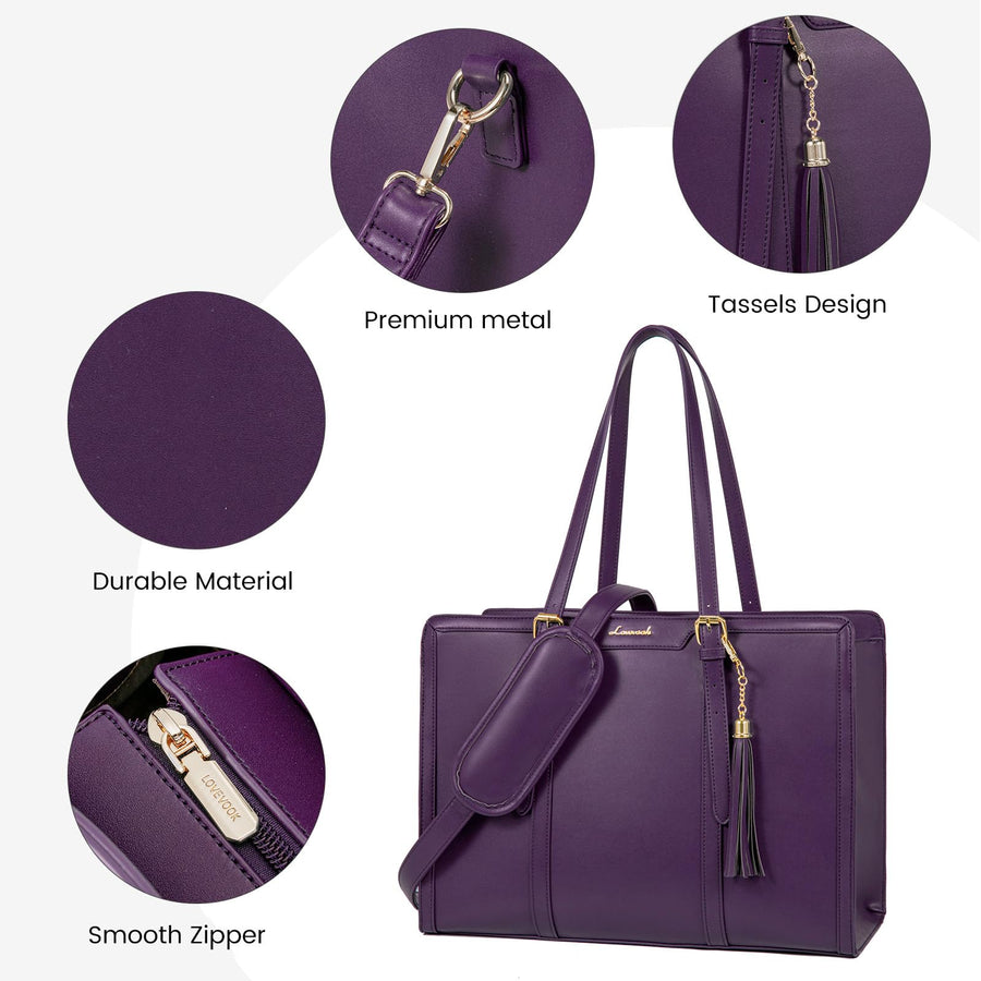 15.6-inch Canvas Laptop Tote with Clutch for Women - Lightweight, Large Capacity for Work, Travel, School