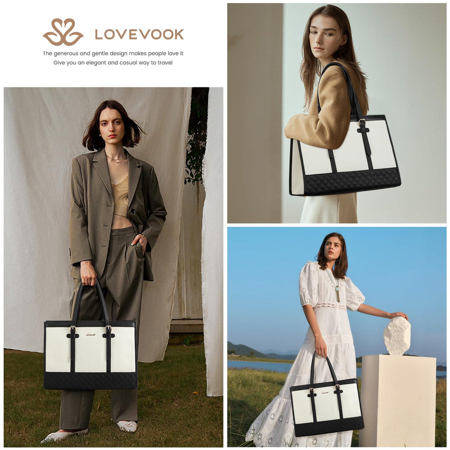 Laptop Bag for Women 15.6 inch Canvas Laptop Tote Bag, Large Capacity Work Bag with Clutch Purse, Computer Bag Office Business Briefcase, Casual Handbag for Travel College Teacher School