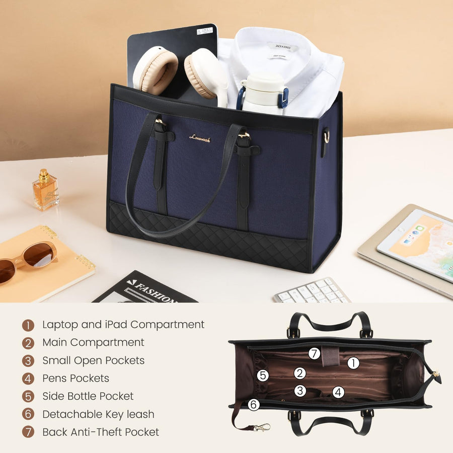 Laptop Bag for Women 15.6 inch Canvas Laptop Tote Bag, Large Capacity Work Bag with Clutch Purse, Computer Bag Office Business Briefcase, Casual Handbag for Travel College Teacher School