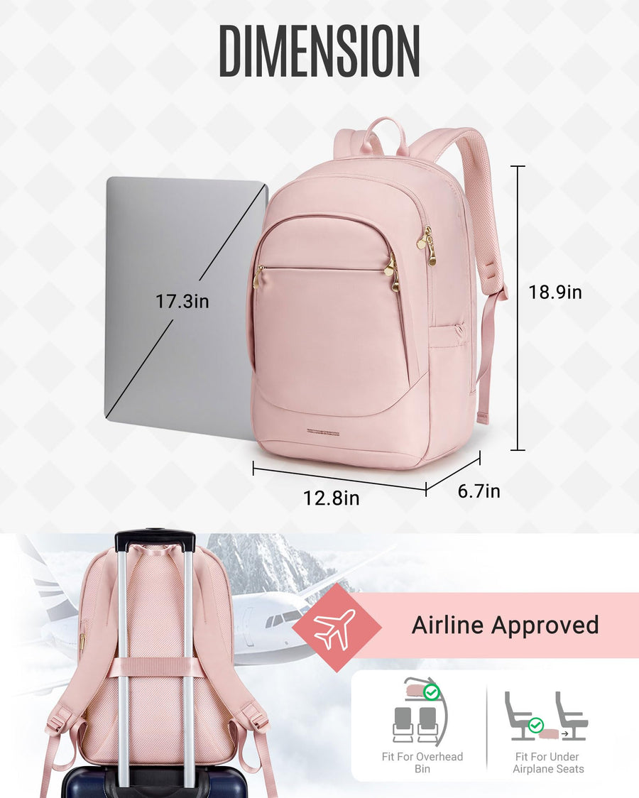 LIGHT FLIGHT Travel Laptop Backpack Women, 15.6 Inch Laptop Backpack with USB Charging Hole, Water Resistant College Bookbag, Black Computer Backpacks for Work, Champagne