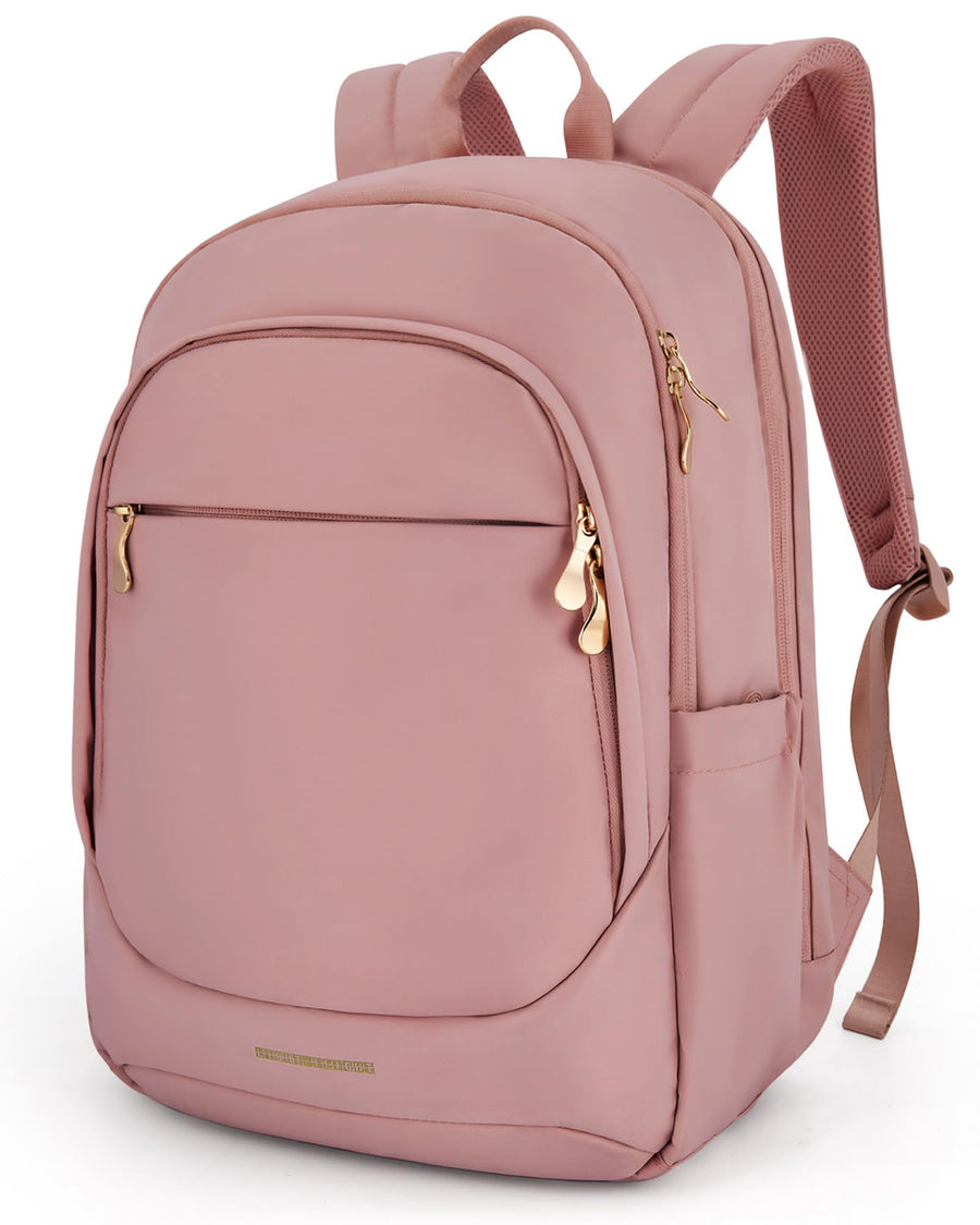 LIGHT FLIGHT Travel Laptop Backpack Women, 15.6 Inch Laptop Backpack with USB Charging Hole, Water Resistant College Bookbag, Black Computer Backpacks for Work, Champagne