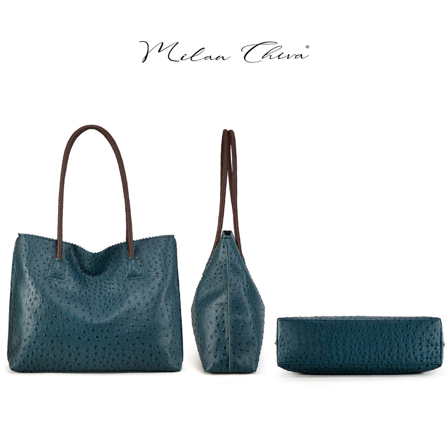 Tote Bag for Women with Zipper Large Ostrich Vegan Leather Shoulder Purses and Handbags