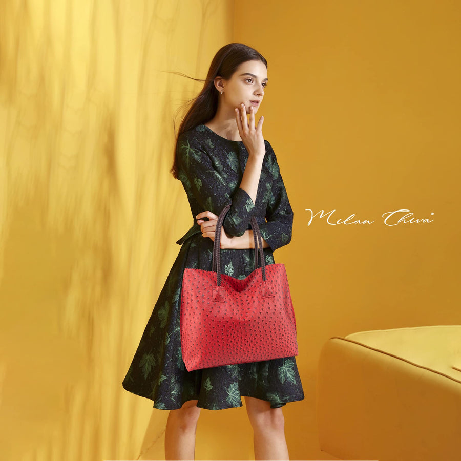 Tote Bag for Women with Zipper Large Ostrich Vegan Leather Shoulder Purses and Handbags