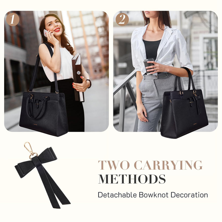 Laptop Tote Bag for Women 15.6 Inch Leather Work Bags Teacher Computer Purse Briefcase Handbag for Office, Travel