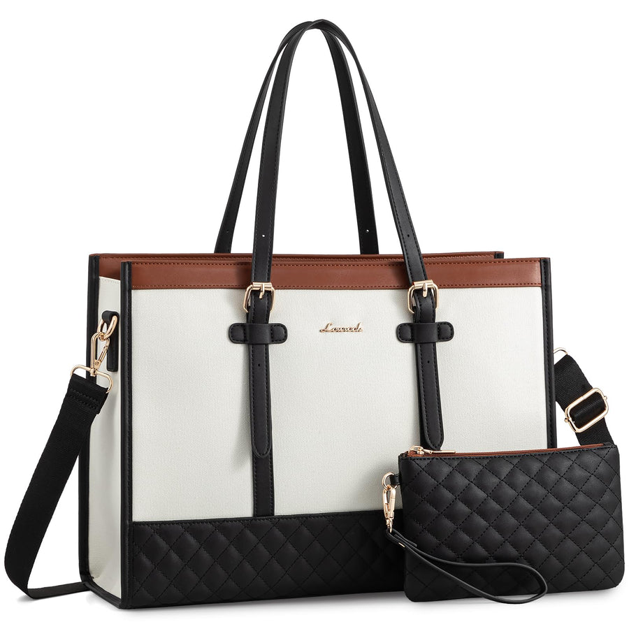 Laptop Bag for Women 15.6 inch Canvas Laptop Tote Bag, Large Capacity Work Bag with Clutch Purse, Computer Bag Office Business Briefcase, Casual Handbag for Travel College Teacher School