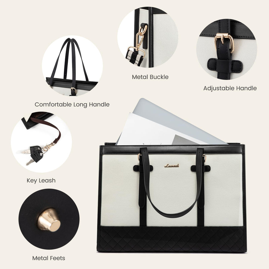 Laptop Bag for Women 15.6 inch Canvas Laptop Tote Bag, Large Capacity Work Bag with Clutch Purse, Computer Bag Office Business Briefcase, Casual Handbag for Travel College Teacher School