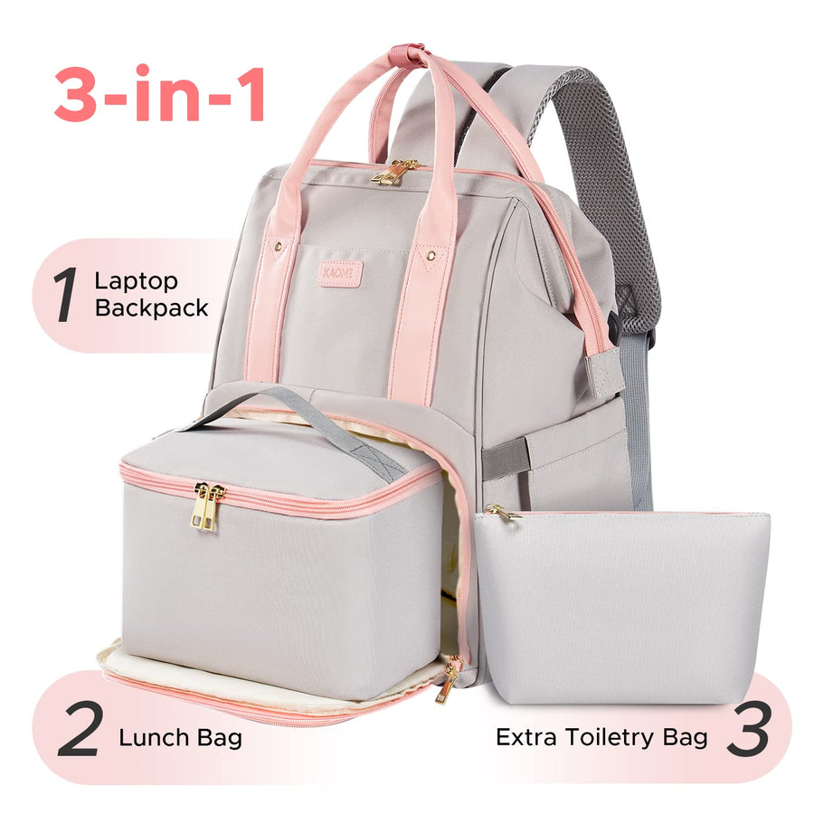 Kaome Lunch Backpack 15.6 Inch Laptop Backpack for Women with USB Port Nurse Gift Teacher Work Backpack Cooler Insulated Lunch Bag Waterproof Daypacks for Work Picnic Travel Anti-theft
