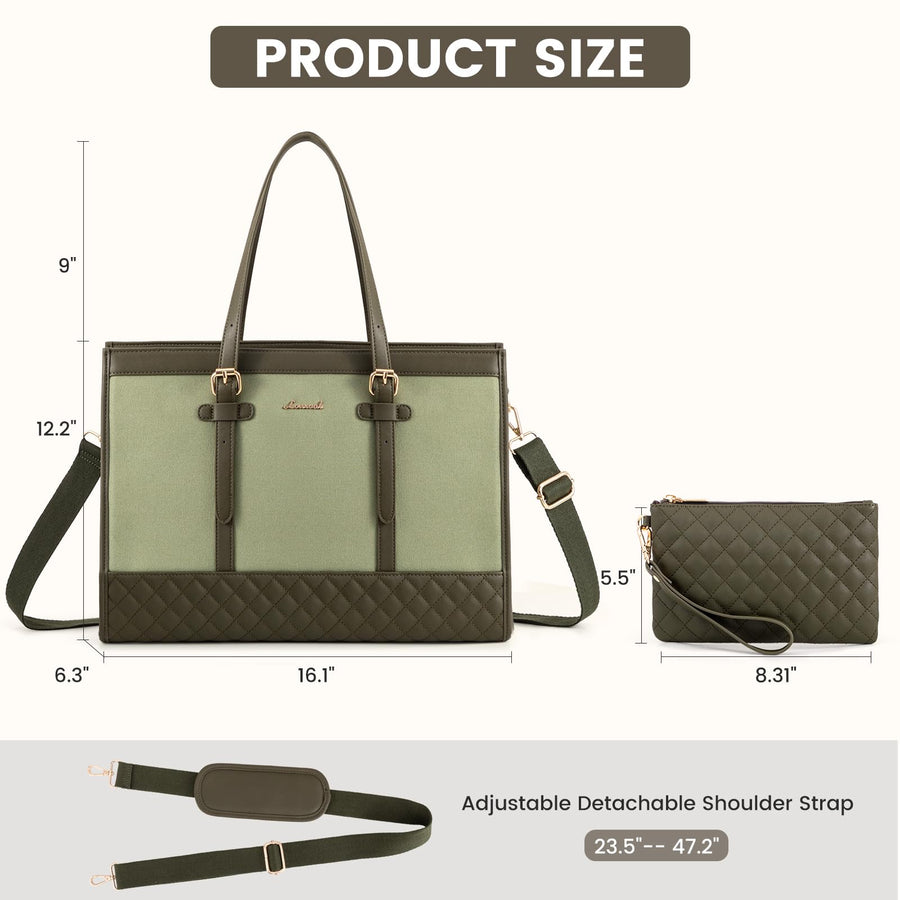 Laptop Bag for Women 15.6 inch Canvas Laptop Tote Bag, Large Capacity Work Bag with Clutch Purse, Computer Bag Office Business Briefcase, Casual Handbag for Travel College Teacher School