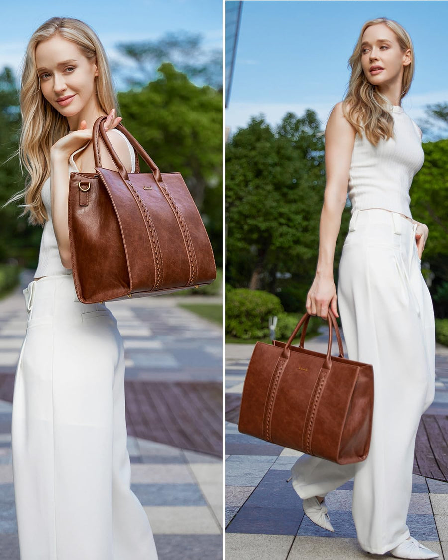 Brown Leather 15.6 Inch Laptop Tote Bag