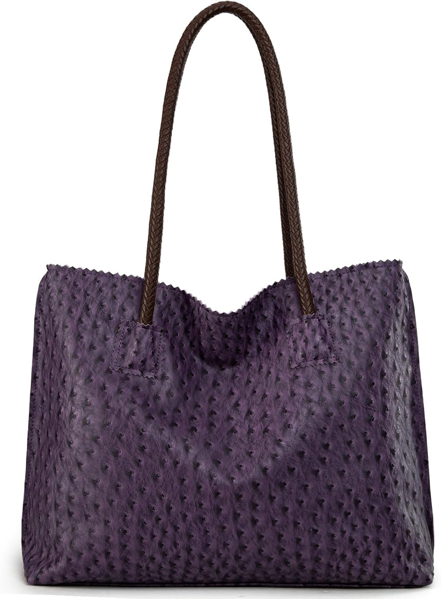 Tote Bag for Women with Zipper Large Ostrich Vegan Leather Shoulder Purses and Handbags