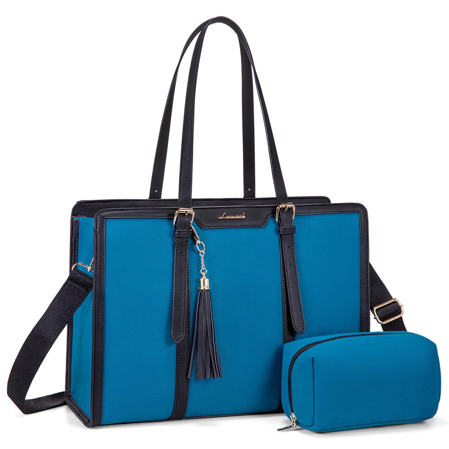 15.6-inch Canvas Laptop Tote with Clutch for Women - Lightweight, Large Capacity for Work, Travel, School