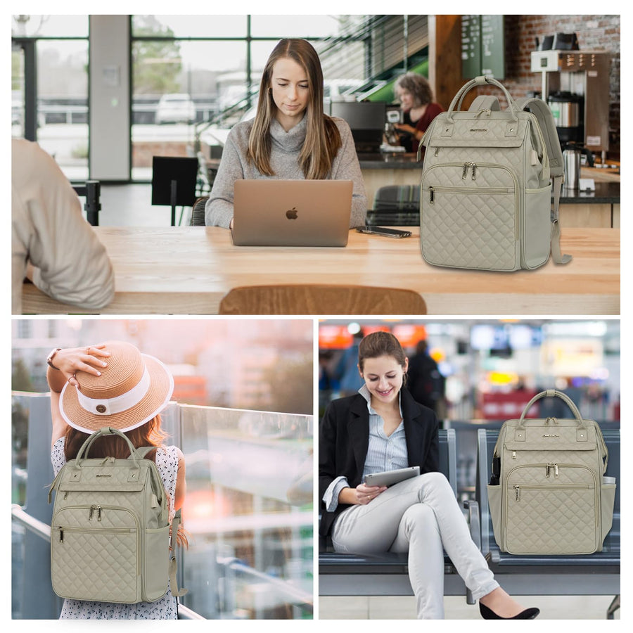 EMPSIGN 17 Inch Laptop Backpack for Women, Work Business Travel Computer College Bags, Large Capacity Water-repellent Quilted Casual Daypack with USB Port, Black