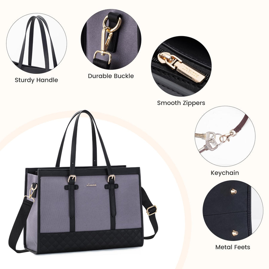 Laptop Bag for Women 15.6 inch Canvas Laptop Tote Bag, Large Capacity Work Bag with Clutch Purse, Computer Bag Office Business Briefcase, Casual Handbag for Travel College Teacher School